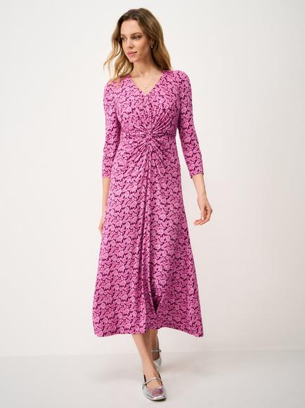 Crew Clothing Flora Twist Front Midi Dress containing LENZING™ ECOVERO™ Viscose, Light Pink, Light Pink