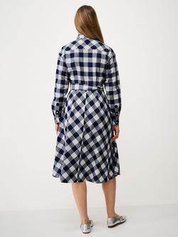 Crew Clothing Ellie Gingham Belted Shirt Dress, Navy Blue - view 2, Navy Blue