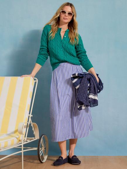 Crew Clothing Gabby Stripe Midi Skirt, Dark Blue, Dark Blue