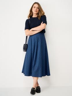 Crew Clothing Gabby Shell Print Midi Skirt, Navy Blue, Navy Blue