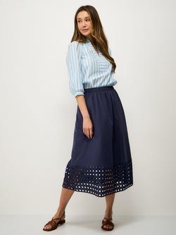 Crew Clothing Lois Cutwork Midi Skirt, Navy Blue, Navy Blue