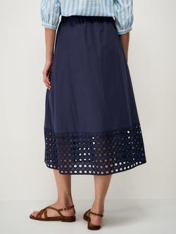 Crew Clothing Lois Cutwork Midi Skirt, Navy Blue - view 2, Navy Blue