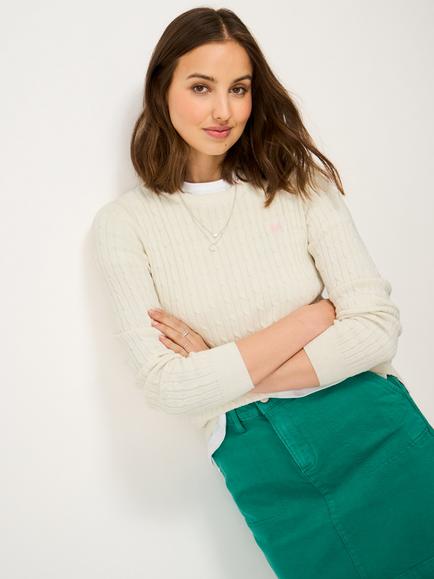 Crew Clothing Heritage Cable Knit Jumper, Cream