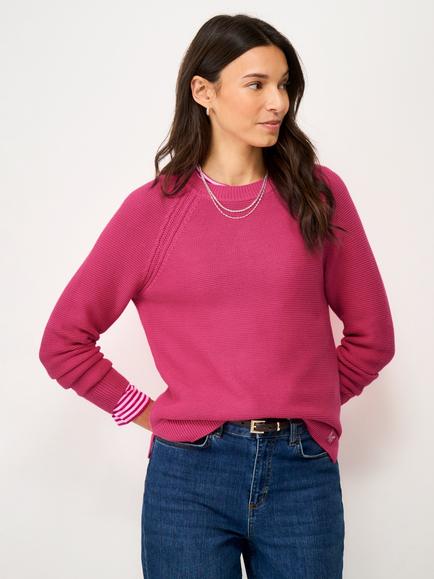 Crew Clothing Crew Neck Raglan Sleeve Jumper, Raspberry Pink, Raspberry Pink