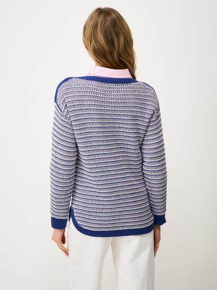 Crew Clothing Textured Stitch Stripe Jumper, Dark Blue/Multi - view 2, Dark Blue/Multi