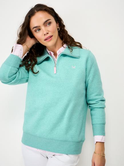 Crew Clothing Half Zip Marled Sweatshirt, Aqua Blue