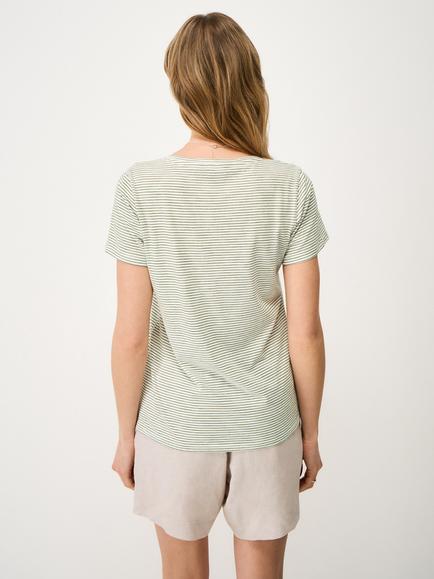 Crew Clothing Perfect V-Neck Stripe Slub T-Shirt, Emerald Green - view 2, Emerald Green