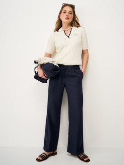Crew Clothing Wide Leg Linen Rich Trousers, Dark Blue, Dark Blue