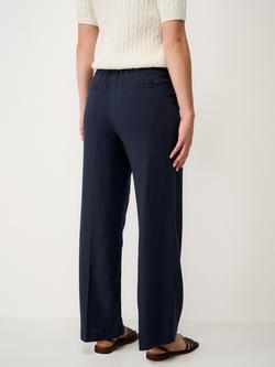 Crew Clothing Wide Leg Linen Rich Trousers, Dark Blue - view 2, Dark Blue