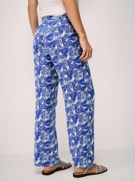 Crew Clothing Floral Linen Rich Wide Leg Trousers - view 2, Blue/White