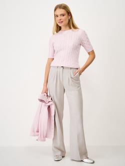 Crew Clothing Wide Leg Linen Rich Trousers, Beige
