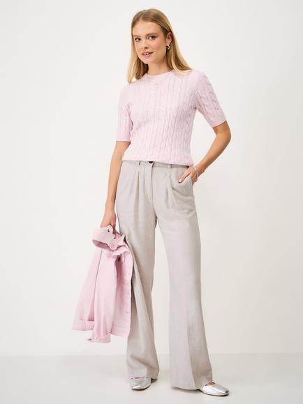 Crew Clothing Floral Linen Rich Wide Leg Trousers, Beige