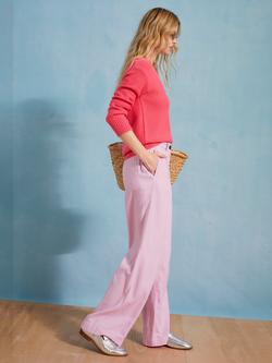Crew Clothing Wide Leg Linen Rich Trousers, Light Pink
