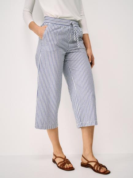 Crew Clothing Stripe Seersucker Cotton Trousers, Navy Blue, Navy Blue