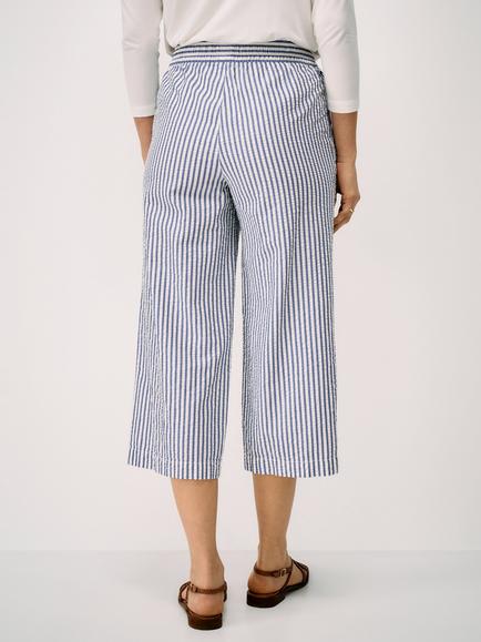 Crew Clothing Stripe Seersucker Cotton Trousers, Navy Blue - view 2, Navy Blue