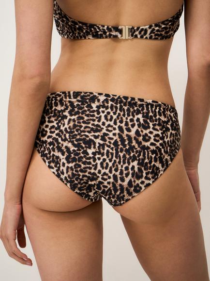 Crew Clothing Cross Over Leopard Print Bikini Bottoms, Brass - view 2, Brass