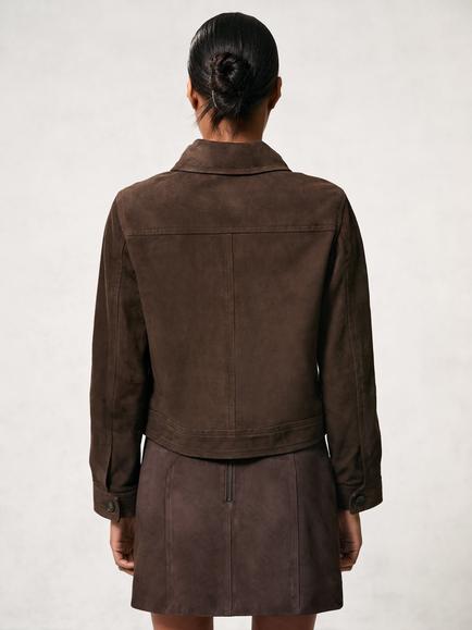 Reiss Petite Hanson Pure Suede Jacket, Chocolate - view 2, Chocolate