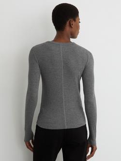 Reiss Arabelle Crew Neck Top, Grey - view 2, Grey