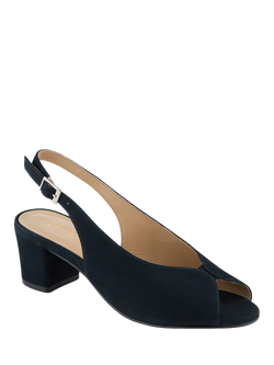 Jones Bootmaker Zahara Nubuck Peep Toe Slingback Court Shoes, Navy Nubuck - view 2, Navy Nubuck