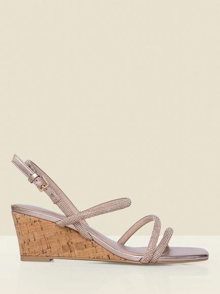 Sosandar Jewel Strap Wedge Heel Sandals, Rose Gold, Rose Gold