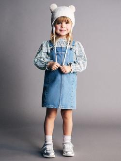 Mango Kids' Denim Pinafore Dress, Blue, Blue
