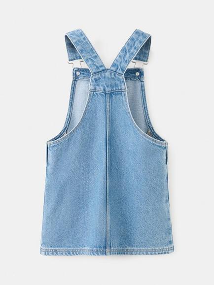 Mango Kids' Denim Pinafore Dress, Blue - view 2, Blue