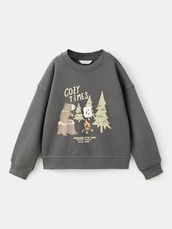 Mango Kids' Graphic Print Sweatshirt, Anthracite, Anthracite