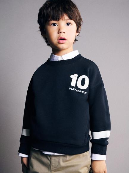 Mango Kids' Play for Fun Cotton Graphic Sweatshirt, Navy, Navy