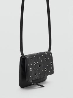 Mango Kids' Crossbody Eyelet Flapover Bag, Black - view 2, Black