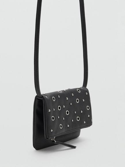 Mango Kids' Crossbody Eyelet Flapover Bag, Black - view 2, Black