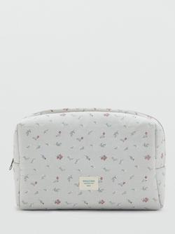 Mango Kids' Zipped Floral Cosmetic Bag, Grey, Grey