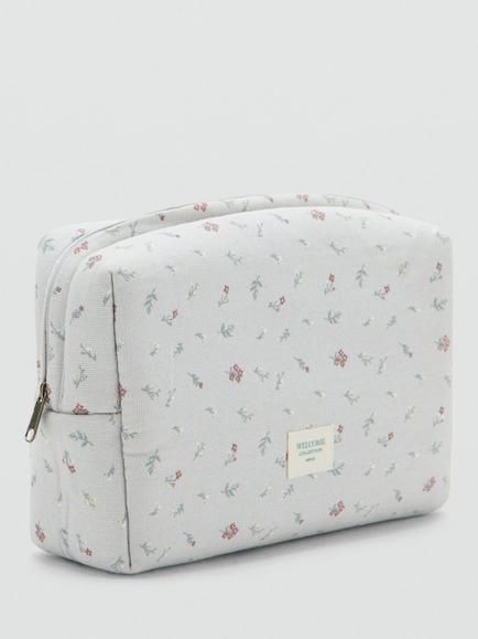 Mango Kids' Zipped Floral Cosmetic Bag, Grey - view 2, Grey
