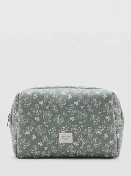 Mango Kids' Zipped Floral Cosmetic Bag, Green, Green