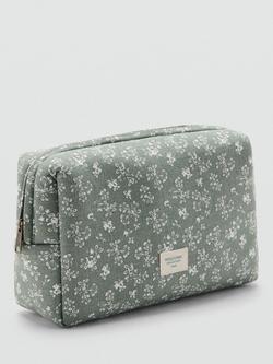 Mango Kids' Zipped Floral Cosmetic Bag, Green - view 2, Green