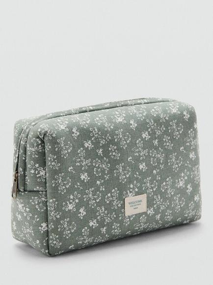 Mango Kids' Zipped Floral Cosmetic Bag, Green - view 2, Green