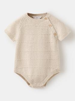 Mango Baby Knitted Short Sleeve Bodysuit, Beige, Beige
