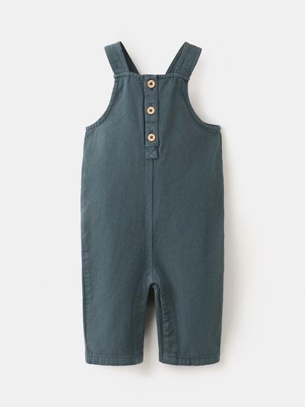 Mango Baby Square Neck Button Dungarees, Green, Green