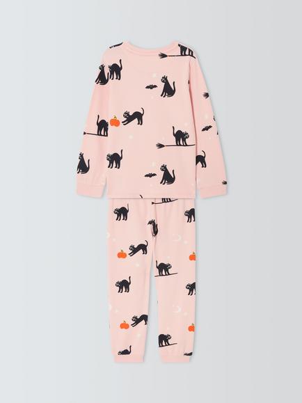 John Lewis Kids' Halloween Cat Glow in the Dark Pyjamas, Pink - view 2, Pink