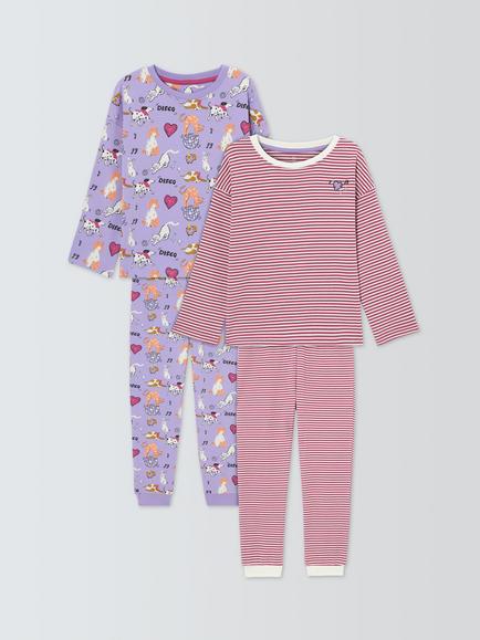 John Lewis Kids' Dog & Stripe Pyjamas, Pack of 2, Purple, Purple