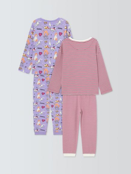 John Lewis Kids' Dog & Stripe Pyjamas, Pack of 2, Purple - view 2, Purple