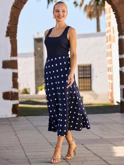 Sosandar Spot Print Satin Skirt, Navy Blue, Navy Blue