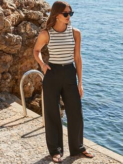 Sosandar Linen Rich Wide Leg Trousers, Black, Black