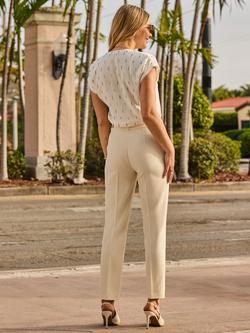 Sosandar Belted Tapered Tailored Trousers, Ecru - view 2, Ecru