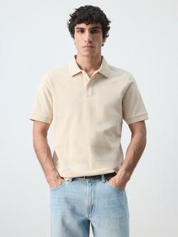 Mango Short Sleeve Cotton Polo Shirt, Sand