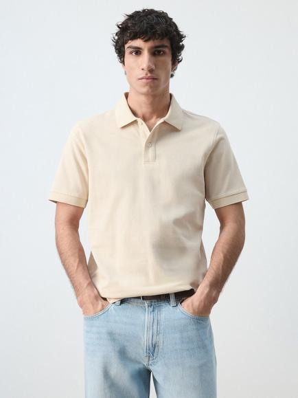 Mango Short Sleeve Cotton Polo Shirt, Sand