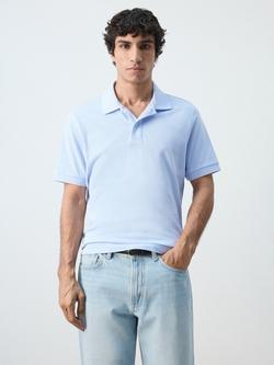 Mango Short Sleeve Cotton Polo Shirt, Sky Blue
