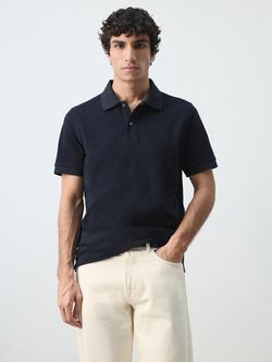 Mango Short Sleeve Cotton Polo Shirt, Navy