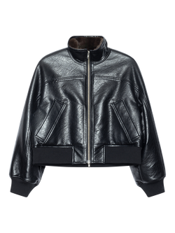 STAND STUDIO Coda Faux Leather Bomber Jacket, Black, Black