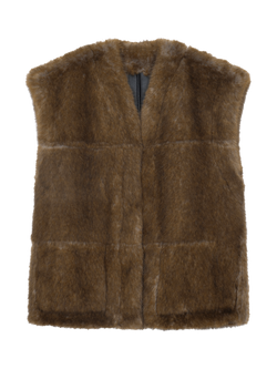 STAND STUDIO Cassia Faux Fur & Faux Leather Gilet, Black/Brown - view 2, Black/Brown