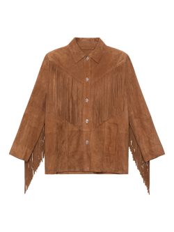 STAND STUDIO Estee Fringe Suede Jacket, Tan, Tan